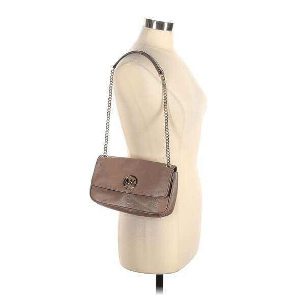 MICHAEL KORS Fulton Dark Dune Leather Small Shoulder Flap Chain Bag - Picture 2 of 9